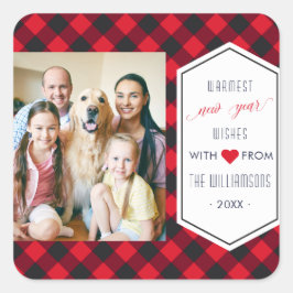 新年バッファロープレイド休日のグリーティングフォト スクエアシール