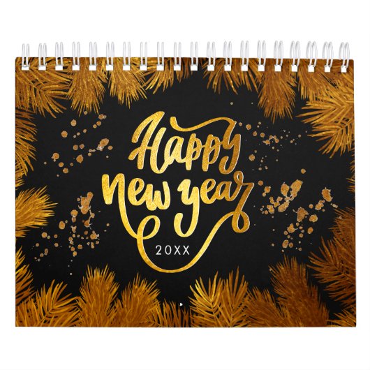 新年パイン金ゴールドエレガント企業のパーティー カレンダー (カバー)