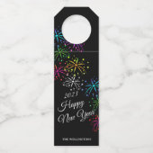 新年パーティーカラフル花火ブラック ボトルネックタグ (正面)