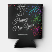 新年パーティーカラフル花火ブラック 缶クーラー (正面)