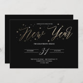 新年パーティーゴールドフォイルパーティの招待状ブラック 招待状 (正面/裏面)