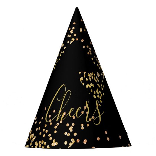 新年パーティーシャンパン金ゴールドバブルおもしろいブラック パーティーハット (正面)