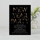 新年パーティーシンプルミニマル金ゴールドスクリプトフォイル 箔招待状 (立ち正面)