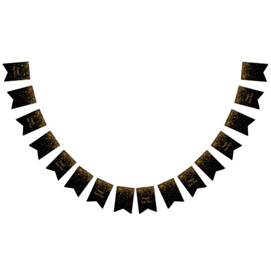新年パーティーブラックおよび金ゴールドグリッターパーティーバナー バンティングフラッグ (全)
