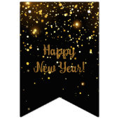 新年パーティーブラックおよび金ゴールドグリッターパーティーバナー バンティングフラッグ (第1の旗)