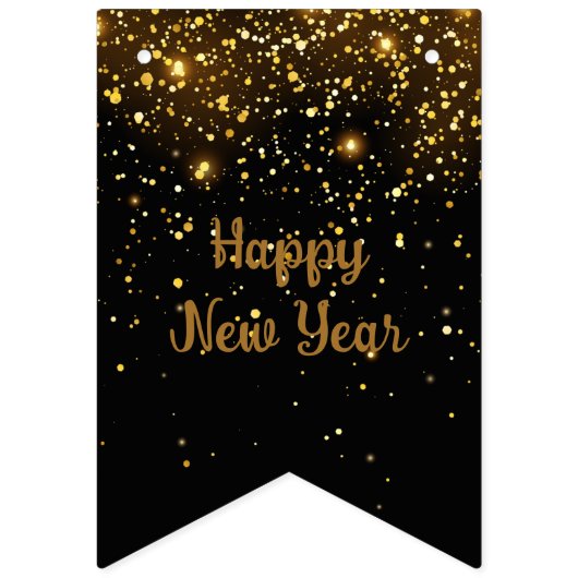 新年パーティーブラックおよび金ゴールドグリッターパーティーバナー バンティングフラッグ (第3の旗)