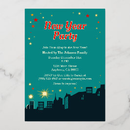 新年パーティーミッドセンチュリーモダンスタイル 箔招待状