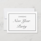 新年パーティーモダンミニマリスト白黒 出欠カード (正面)