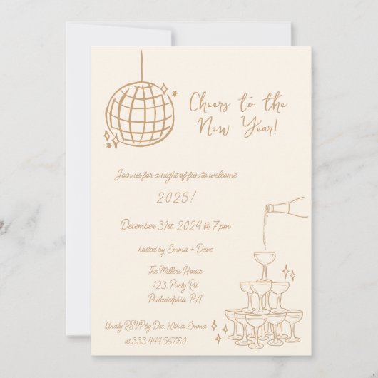 新年パーティー招待状手書き落書き 案内状 (正面)