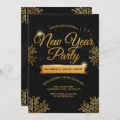 新年パーティー金ゴールド雪片招待状 招待状 (正面/裏面)