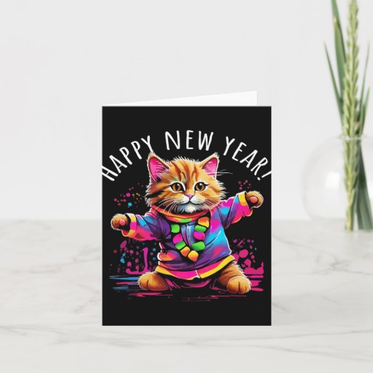 新年パーティー ダンス猫 デザイン カード (正面)