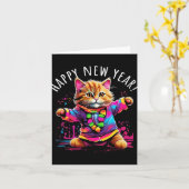 新年パーティー ダンス猫 デザイン カード (黄色い花)