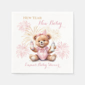 新年ピンクの女の子の赤ちゃんシャワーナプキン スタンダードカクテルナプキン (正面)
