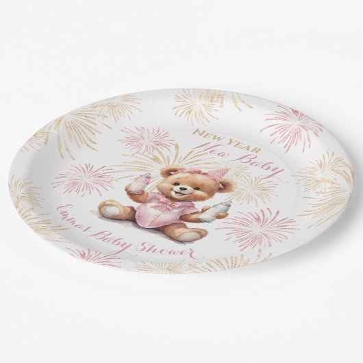 新年ピンクガール赤ちゃんシャワー紙プレート ペーパープレート (アングル)