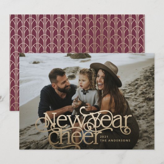 新年フォトアールデコタイポグラフィブルゴーニュ金ゴールド シーズンカード (正面/裏面)