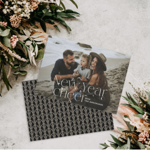 新年フォトエレガントアールデコタイポグラフィ黒 シーズンカード