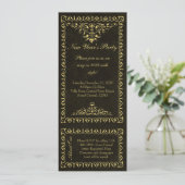 新年ブラックおよび金ゴールドヴィンテージチケット招待状 招待状 (スタンド正面)