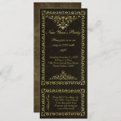 新年ブラックおよび金ゴールドヴィンテージチケット招待状 招待状 (正面/裏面)