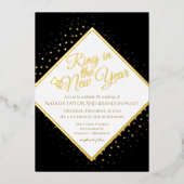 新年ブラックと金ゴールドグリッター結婚のフォイルInv 箔招待状 (正面)