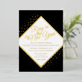 新年ブラックと金ゴールドグリッター結婚のフォイルInv 箔招待状 (立ち正面)