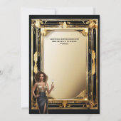 新年ブラック金ゴールドシングルパーティーエレガント女性 招待状 (裏面)