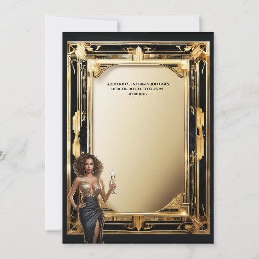 新年ブラック金ゴールドシングルパーティーエレガント女性 招待状 (裏面)