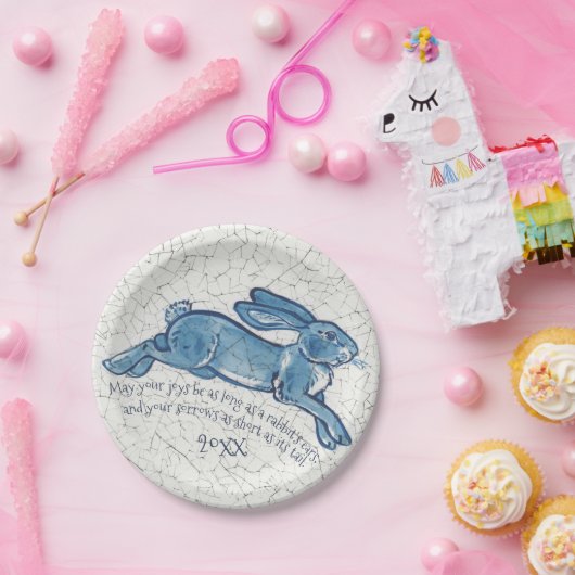 新年ブルーホワイトウサギデルフトデダムデート ペーパープレート (パーティー)