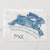 新年ブルーホワイトバニーラビットデルフトデダム日付 シーズンカード (正面/裏面)