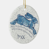 新年ブルーホワイトラビットバニーデルフトデダム セラミックオーナメント (右)