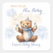新年ブルーボーイ赤ちゃんシャワーシール スクエアシール (正面)