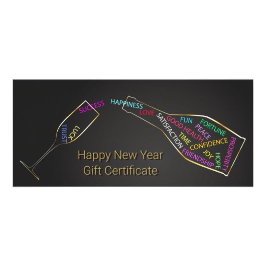 新年ボトルガラス色モチベーションのギフトカード ラックカード (正面)