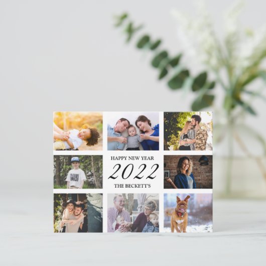 新年モダンおめでとう8写真コラージュ シーズンポストカード (スタンド正面)