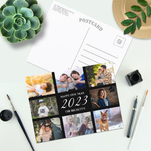 新年モダンおめでとう8写真コラージュ シーズンポストカード