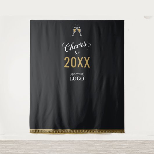 新年モダンのビジネスロゴ黒い写真の背景 タペストリー (正面)