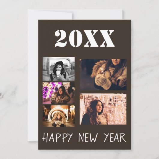新年モダンの挨拶5フォトコラージュ シーズンカード (正面)