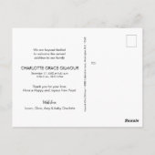 新年モダンピンク赤ちゃん女の子の誕生写真 ポストカード (裏面)