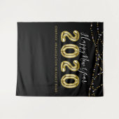 新年モダンブラック金ゴールド写真の背景 タペストリー (正面(横))