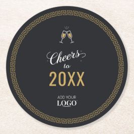 新年モダン会社ロゴブラックギリシャ鍵 ラウンドペーパーコースター