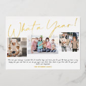 新年モダン何の年のスクリプト3写真 箔シーズンカード (正面)