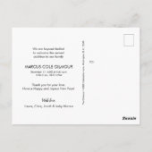 新年モダン青男の赤ちゃん誕生写真 ポストカード (裏面)