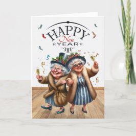 新年レズおもしろいビアンカップルヴィンテージの風刺画 シーズンカード