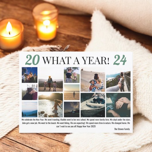 新年レビュー12枚の写真コラージンググリッドグリーン シーズンカード