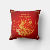 新年中国のうさぎ2023ゴールドフォイルレッドモダン クッション (裏面)