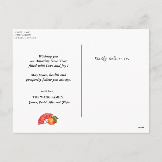 新年中国のおめでとう シーズンポストカード (裏面)