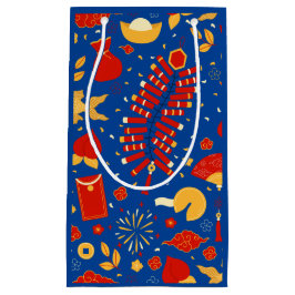 新年中国のお祝いブルー スモールペーパーバッグ