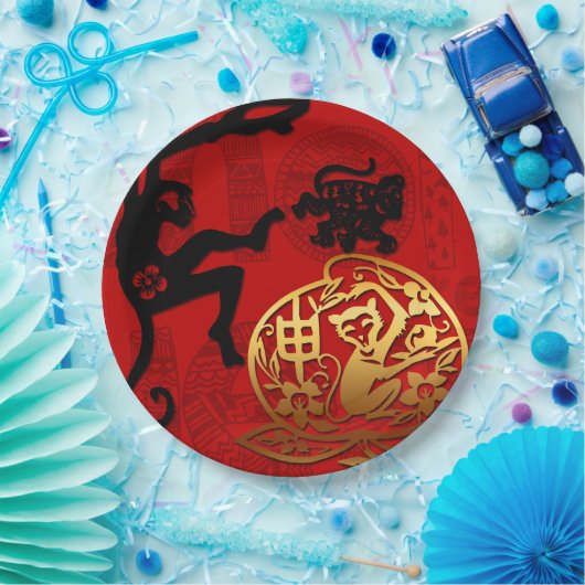 新年中国のかわいいサル〔占星術の〕十二宮図誕生日PP ペーパープレート (パーティー)