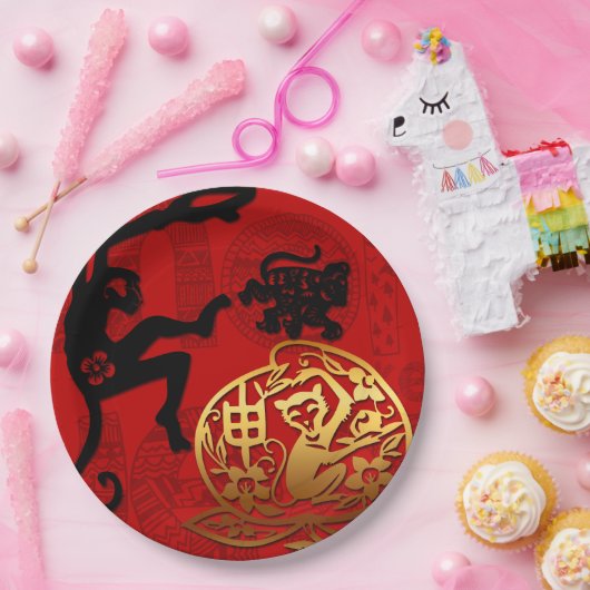 新年中国のかわいいサル〔占星術の〕十二宮図誕生日PP ペーパープレート (パーティー)