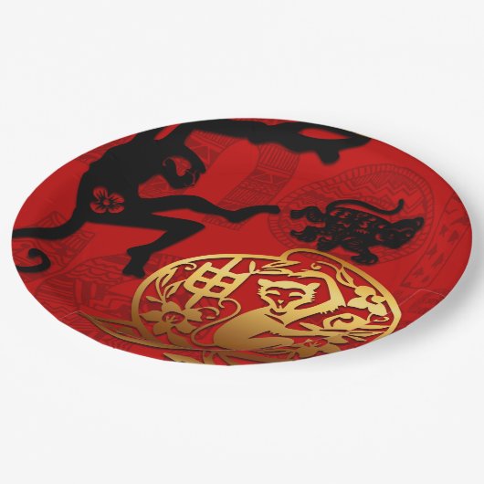 新年中国のかわいいサル〔占星術の〕十二宮図誕生日PP ペーパープレート (アングル)