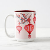 新年中国のさくらんぼ花灯篭 ツートーンマグカップ (左)