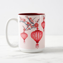 新年中国のさくらんぼ花灯篭 ツートーンマグカップ
